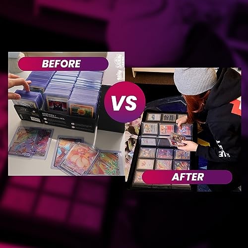 Top Loader Binder for 35pt-55pt Cards – 216 Slot Toploader Binder with 9-Pocket Pages, 4 PSA Slab Holders & Airtag Compartment, Sports Card Holder f