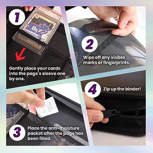 Top Loader Binder for 35pt-55pt Cards – 216 Slot Toploader Binder with 9-Pocket Pages, 4 PSA Slab Holders & Airtag Compartment, Sports Card Holder f