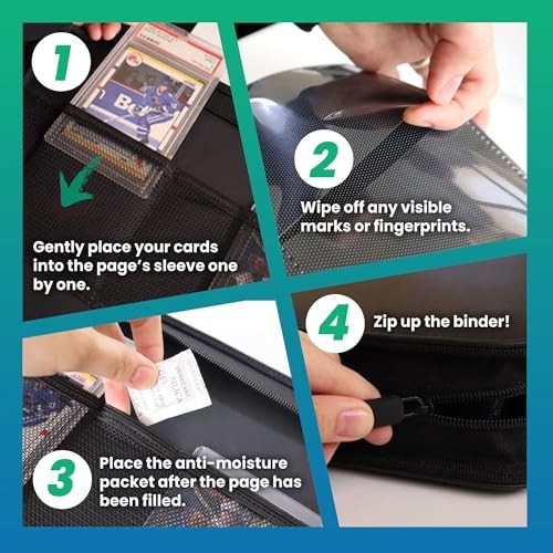 Toploader Binder - 35pt-55pt Topload Card Compatible, 4 Pocket Black Portable Top Loader Card Storage Album, 96 Slots Rigid Card Holder, 2 PSA Slab Po
