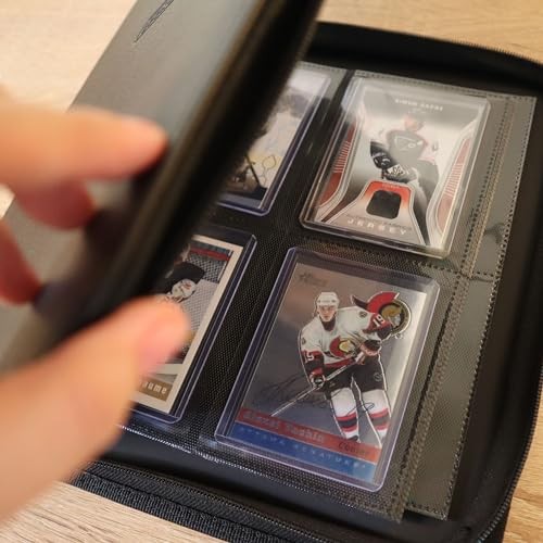 Toploader Binder - 35pt-55pt Topload Card Compatible, 4 Pocket Black Portable Top Loader Card Storage Album, 96 Slots Rigid Card Holder, 2 PSA Slab Po