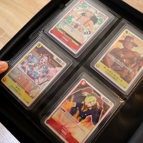 Toploader Binder - 35pt-55pt Topload Card Compatible, 4 Pocket Black Portable Top Loader Card Storage Album, 96 Slots Rigid Card Holder, 2 PSA Slab Po