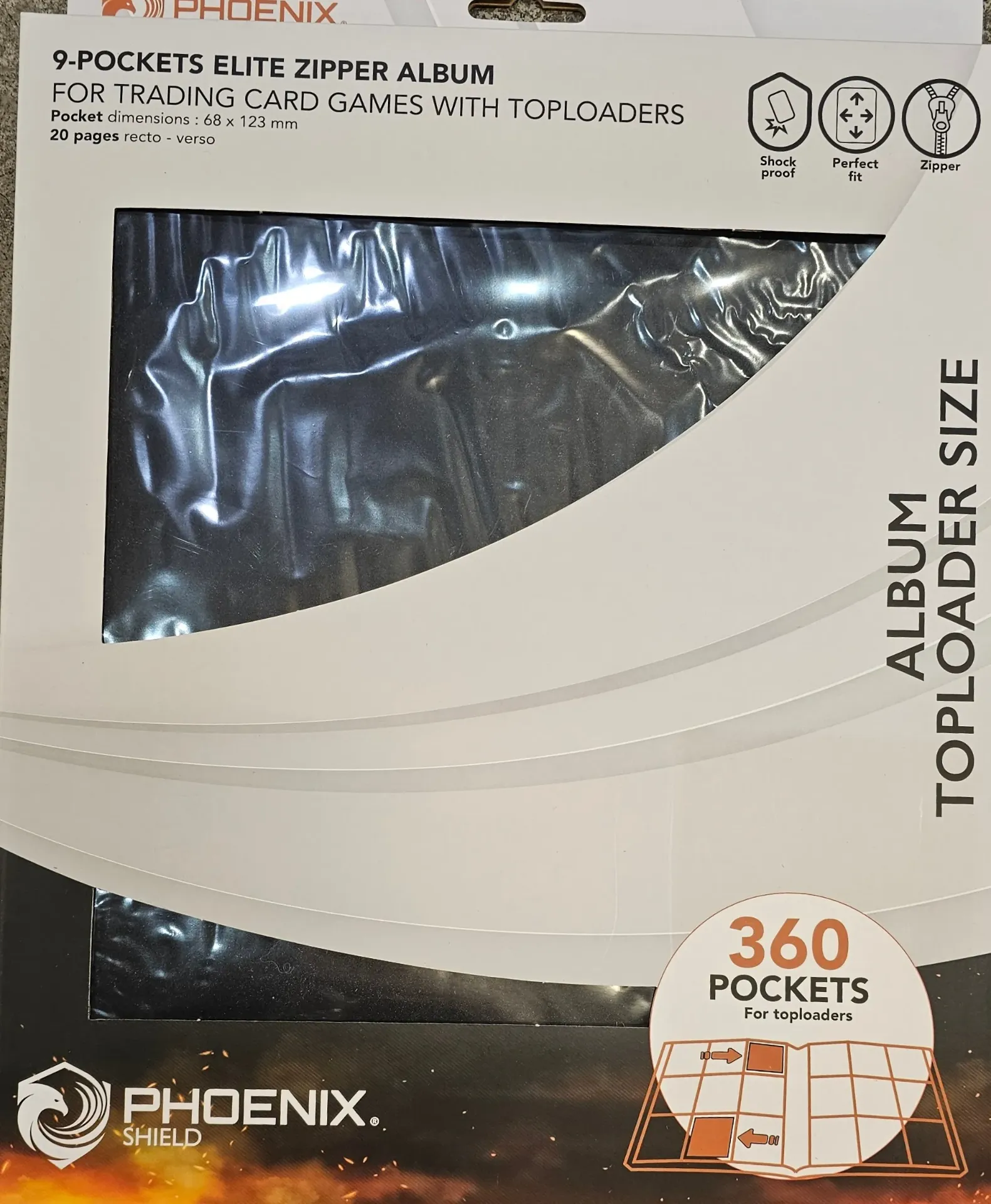 Phoenix Shield - 9 Pockets Elite Zipper Album - 360 pockets for toploaders - Black