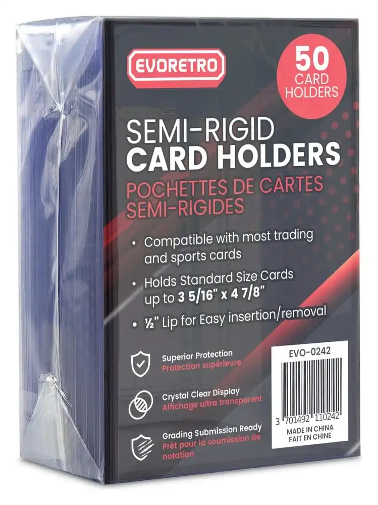 Evoretro 50 pack - Semi-Rigid Card Holders - Durable Clear Toploaders for Trading Cards, Sports & Tcg - One Size