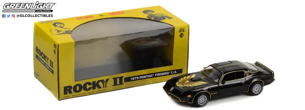 Greenlight 1979 Pontiac Firebird TA Trans Am Black with Hood Phoenix Rocky II 1979 Movie 1/24 