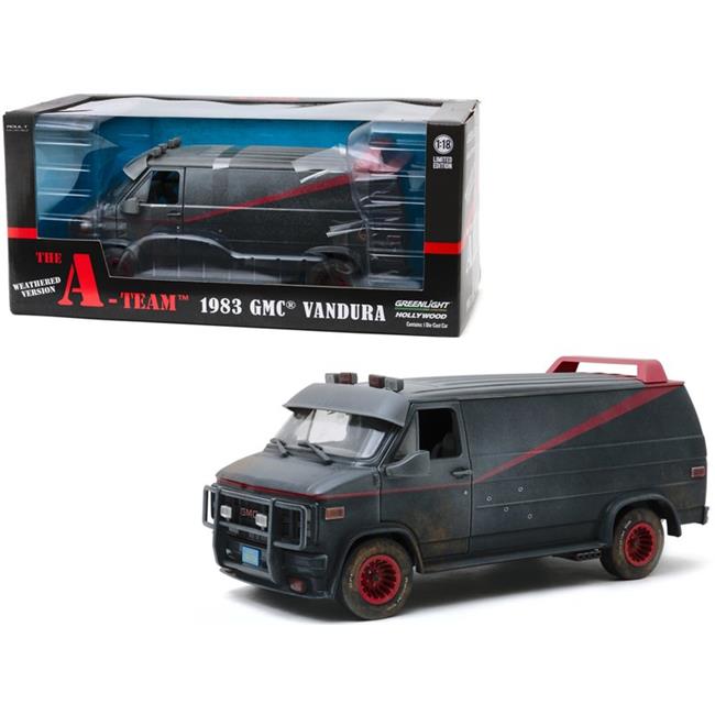 1983 GMC Vandura Black Weathered Version with Bullet Holes the a-Team (1983-1987) TV Series 1/18 Diecast Model Car by Greenlight